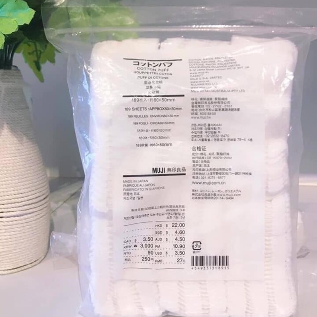 Bông tẩy trang hữu cơ Muji cotton 5 lớp 189 miếng