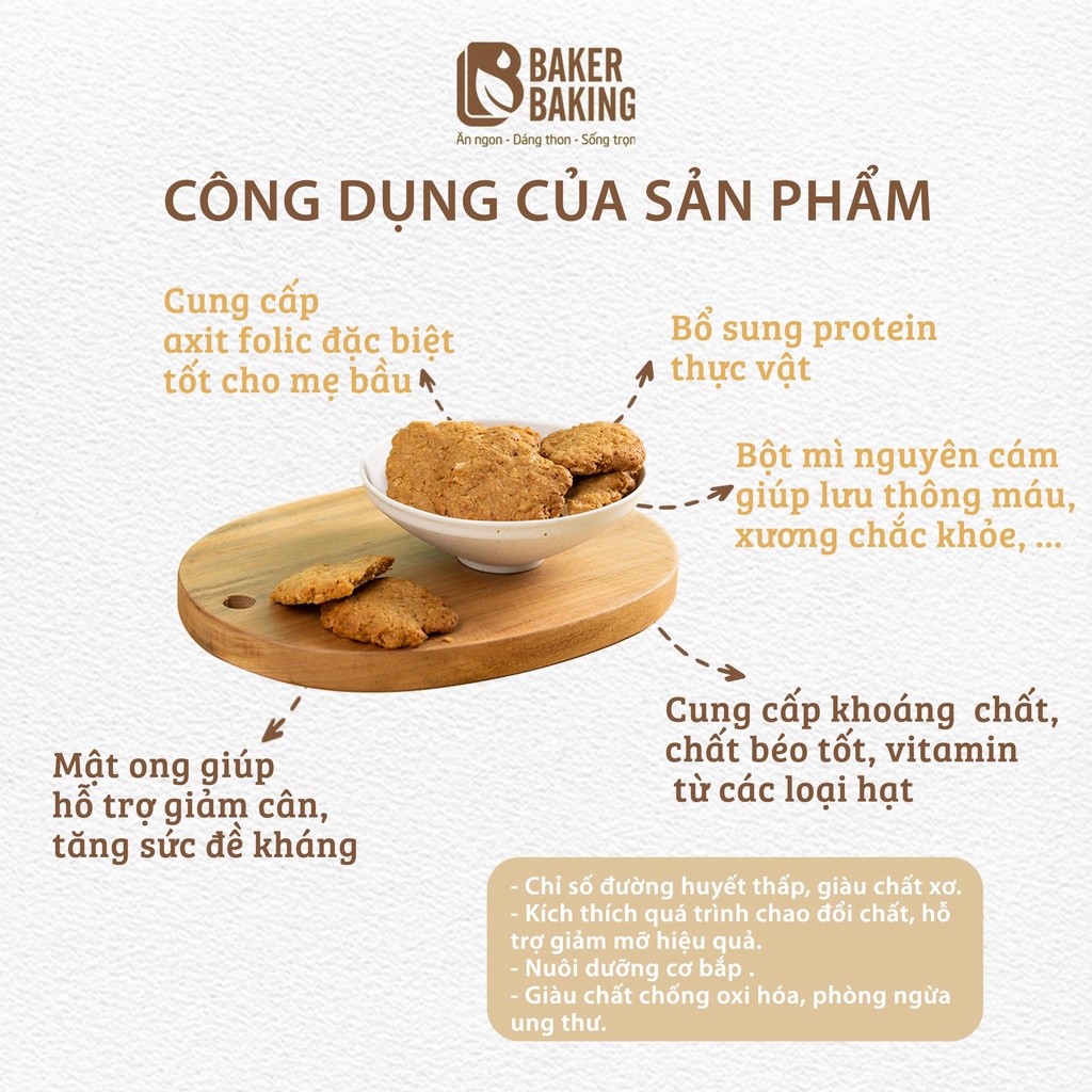 Bánh quy hạnh nhân vị dừa không đường hỗ trợ ăn kiêng Baker Baking 100-500g