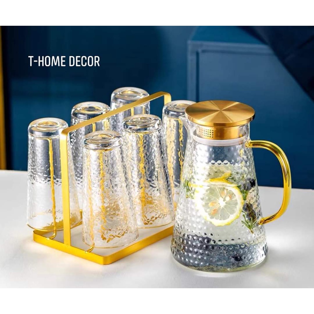 BỘ BÌNH ĐỰNG NƯỚC  KÈM 6 LY THỦY TINH DÁNG CAO