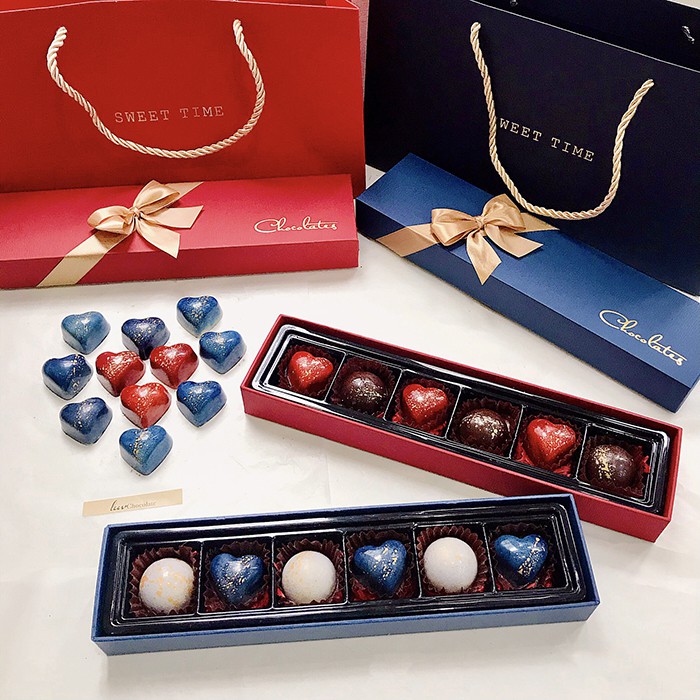 Socola quà tặng 8/3 Đôi tim hẹn ước - Hộp 6 viên kèm túi quà bạn gái, người yêu, vợ LuvChocolate
