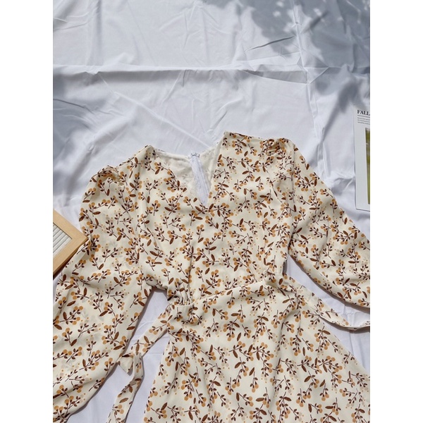 Đầm hoa lụa tay dài 2 màu