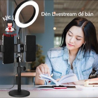 Đèn livestream để bàn Hỗ Trợ Chụp Ảnh Make Up Trang Điểm 3 Chế Độ Sáng-2 kẹp điện thoại