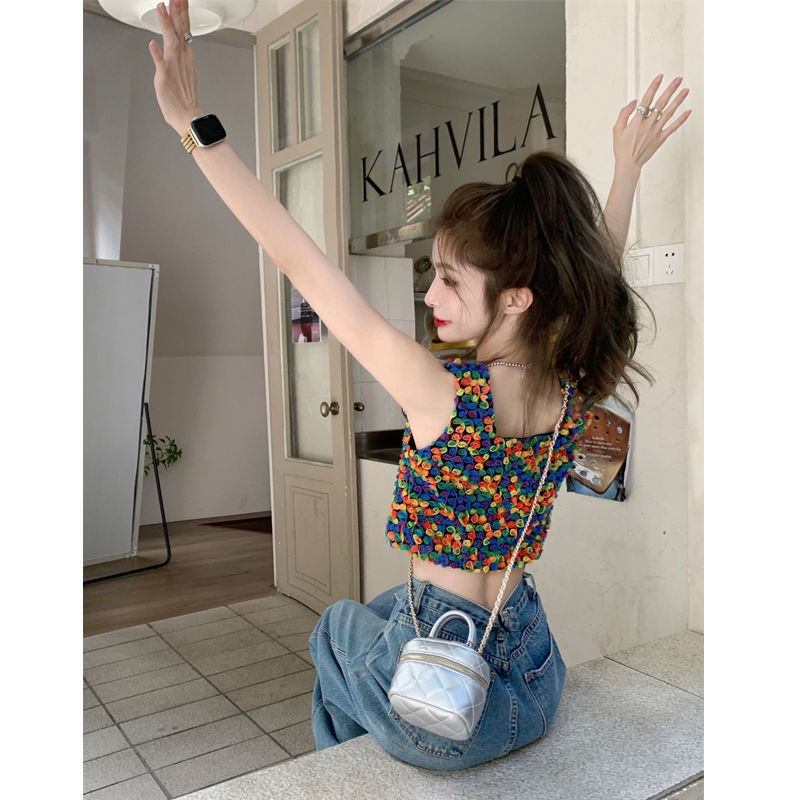 Áo Hai Dây Cổ Vuông Dáng Ôm Nhiều Màu Sắc Phong Cách Pháp Thời Trang Mùa Hè Cho Nữ