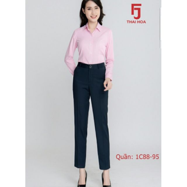 Quần tây Thái Hòa ống suông lưng cao 1 nút màu xanh vany