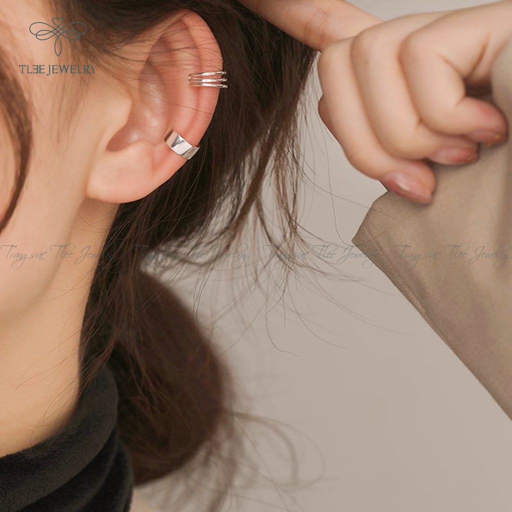 Khuyên tai bạc unisex TLEE kẹp vành không cần lỗ kiểu dáng basic NCJ B0116