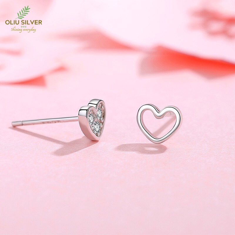 Bông Tai Bạc S925 Trái Tim Nhí Little Heart Bất Đối Xứng Dễ Thương | Khuyên Tai Nữ Trang Sức Bạc Thời Trang