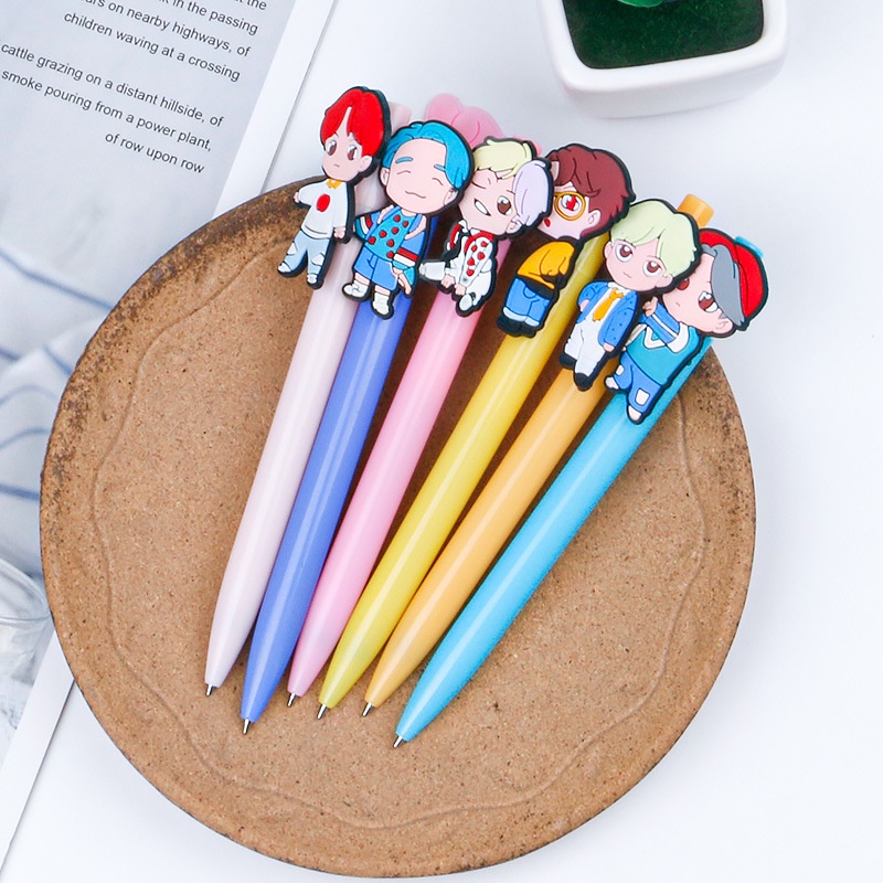 Bút Mực gel Mềm Hình BTS Hoạt Hình Dễ Thương Cho Học Sinh