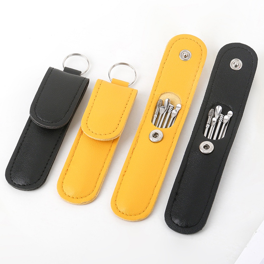 (Kèm Bao Da) Bộ Dụng Cụ Ngoáy Tai Inox 6 Món - Lấy Ráy Tai Thép Không Rỉ 6 Món - Mát Xa Tai - Làm Sạch Tai Hiệu Quả