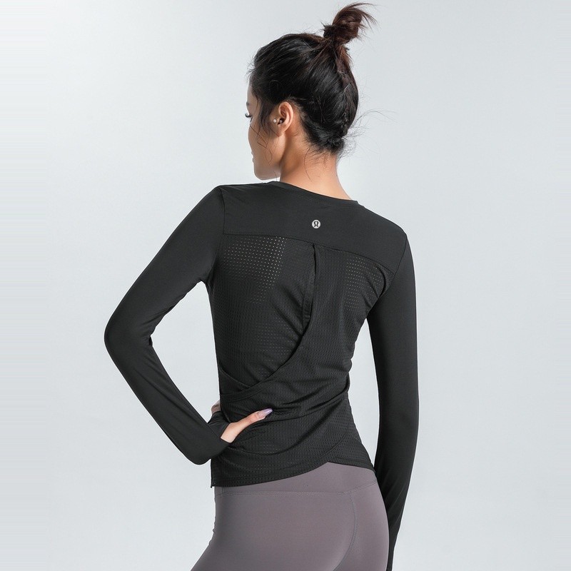 Lululemon Áo thể thao tập yoga dài tay bằng vải lưới co giãn thiết kế chéo lưng thời trang nữ 1291