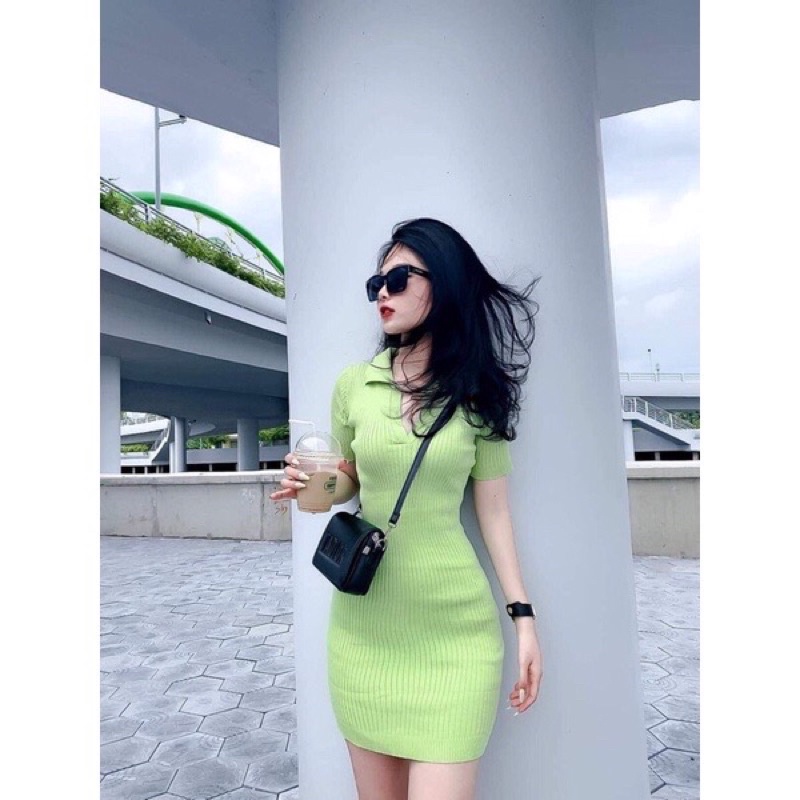 VÁY LEN TĂM POLO CỔ ĐỨC, VÁY BODY
