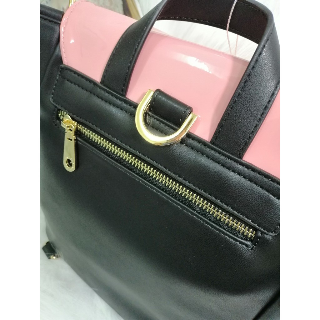 Ba lô phối hồng sen và đen PU #RebeccaBonbon chú cún Nhật Bản