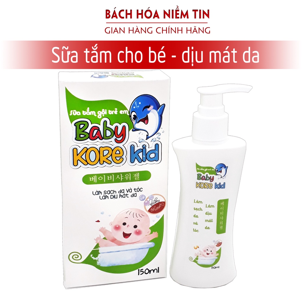Sữa tắm gội cho trẻ em Baby Kore Kid - Thành phần an toàn chăm sóc nhẹ dịu làn da bé - Chai 150ml