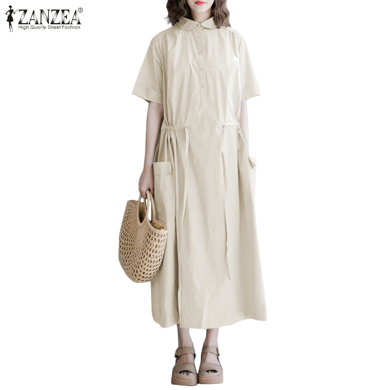 Đầm Maxi ZANZEA Cho Nữ Tay Ngắn Hợp Thời Trang