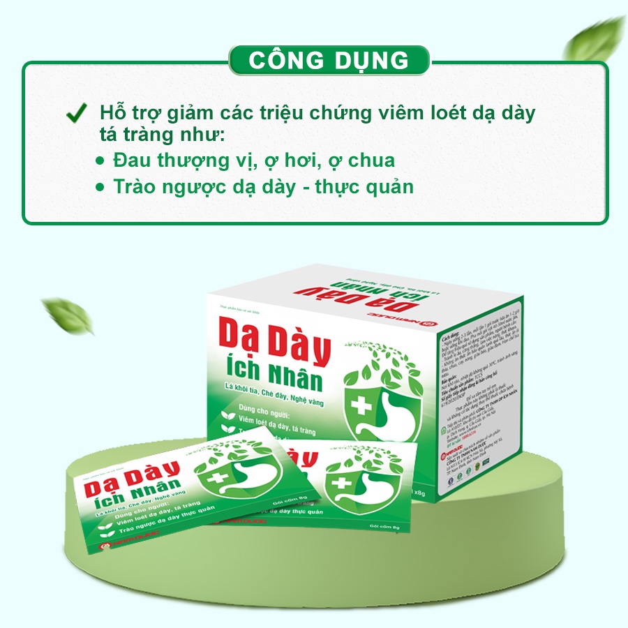 Dạ Dày Ích Nhân bảo vệ và hỗ trợ giảm biểu hiện viêm loét dạ dày, tá tràng - hộp 10 gói DDI