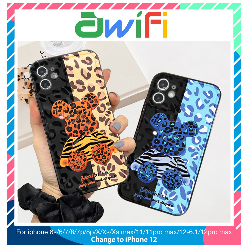 Ốp lưng iphone viền nổi bóng bearbrick rằn ri 6s/6splus/7/7plus/8/8plus/x/xr/xs/11/12/pro/max/plus/promax - Awifi Y4-8