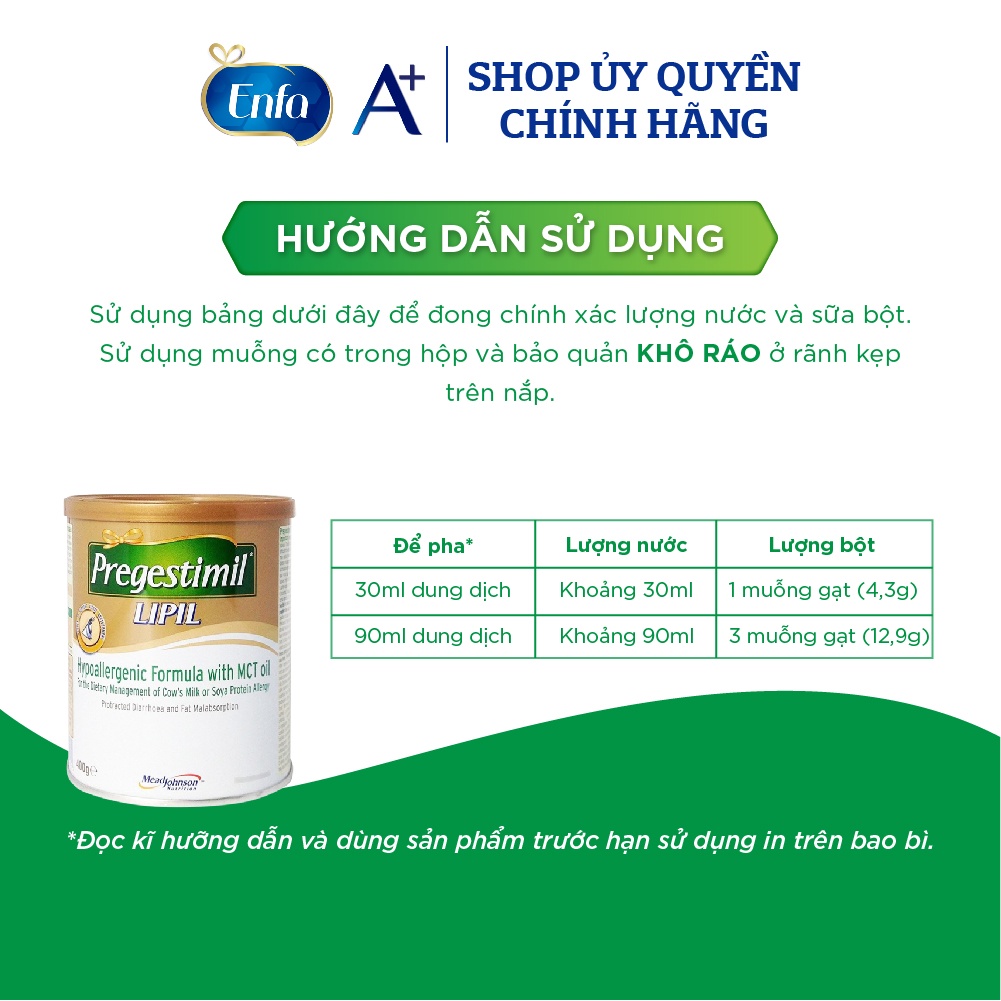 Sữa bột Pregestimil Lipil- Sữa cho trẻ kém hấp thu đạm, biếng ăn, nhẹ cân - 400g