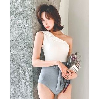 Bikini lệch vai phối màu (hồng trắng & ghi trắng)
