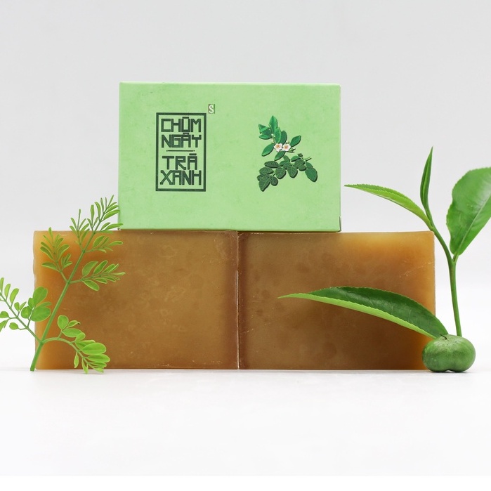 Xà phòng sinh dược chùm ngây trà xanh ngừa mụn, ngừa viêm nang lông. Xà bông tắm, rửa tay chiết xuất thiên nhiên