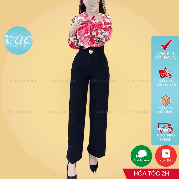 Áo sơ mi nữ Cúc Fashion sơmi kiểu dài tay buộc nơ cao cấp chuẩn thời trang công sở đi học màu hoa trắng đỏ đẹp A1038