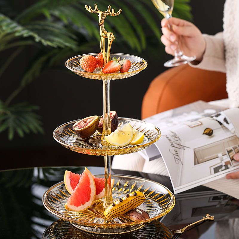 Giỏ Trái Cây Rơm. Khay Đựng Bánh Trái Cây Ba Tầng Sáng Tạo Sang Trọng