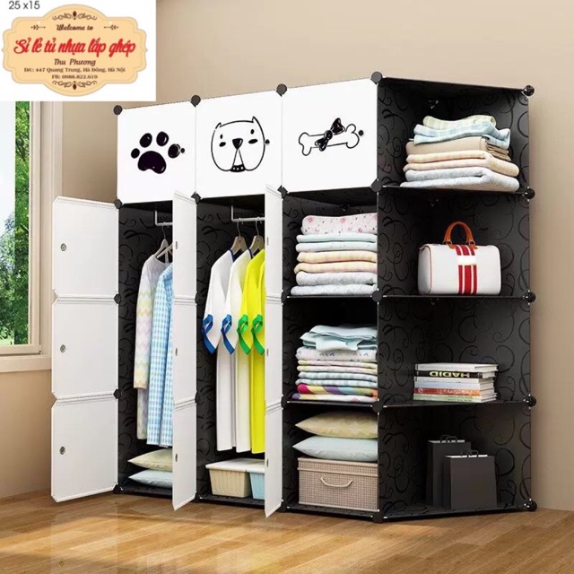 Tủ nhựa ghép 16 ơi ý mẫu  thân sâu 47cm. Tặng 2 treo đồ. Mẫu HOTnhất