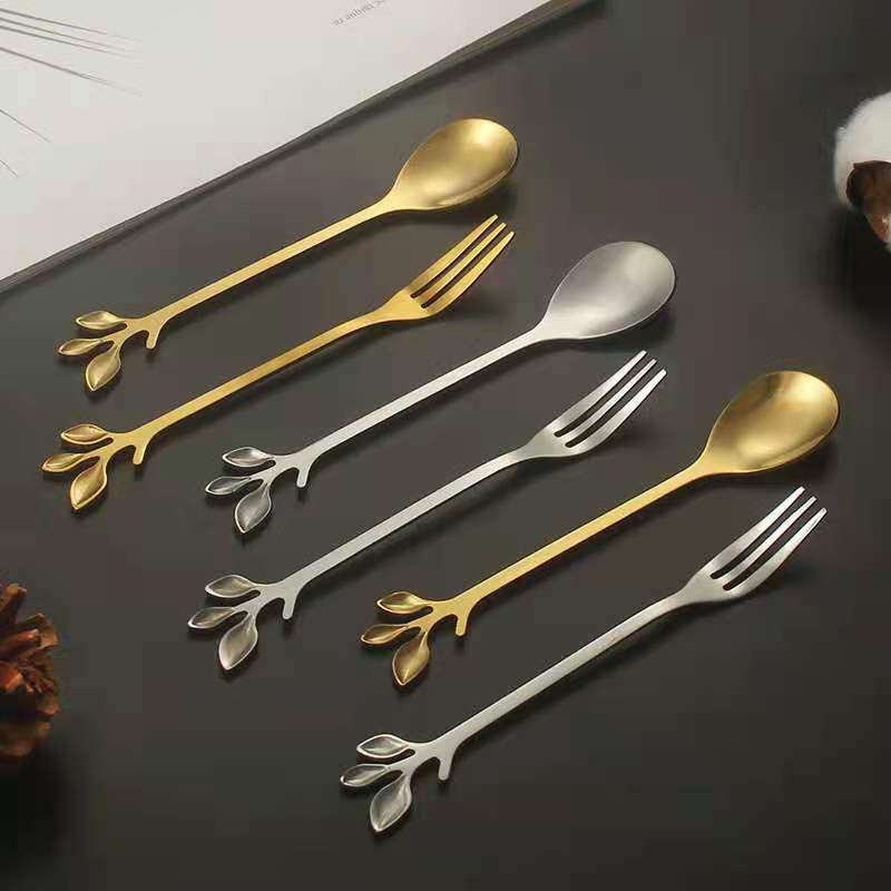 Muỗng/nĩa Bằng Thép Không Gỉ Hình Cành Lá Độc Đáo