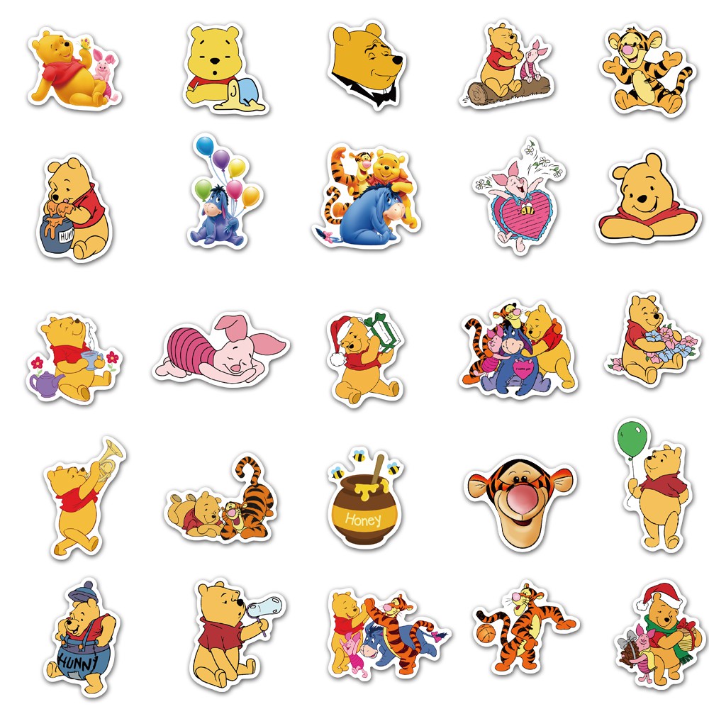 Set 50 Miếng Dán Hình Gấu Pooh Dễ Thương Dùng Để Trang Trí Xe Ô Tô / Laptop thuuhaa1904