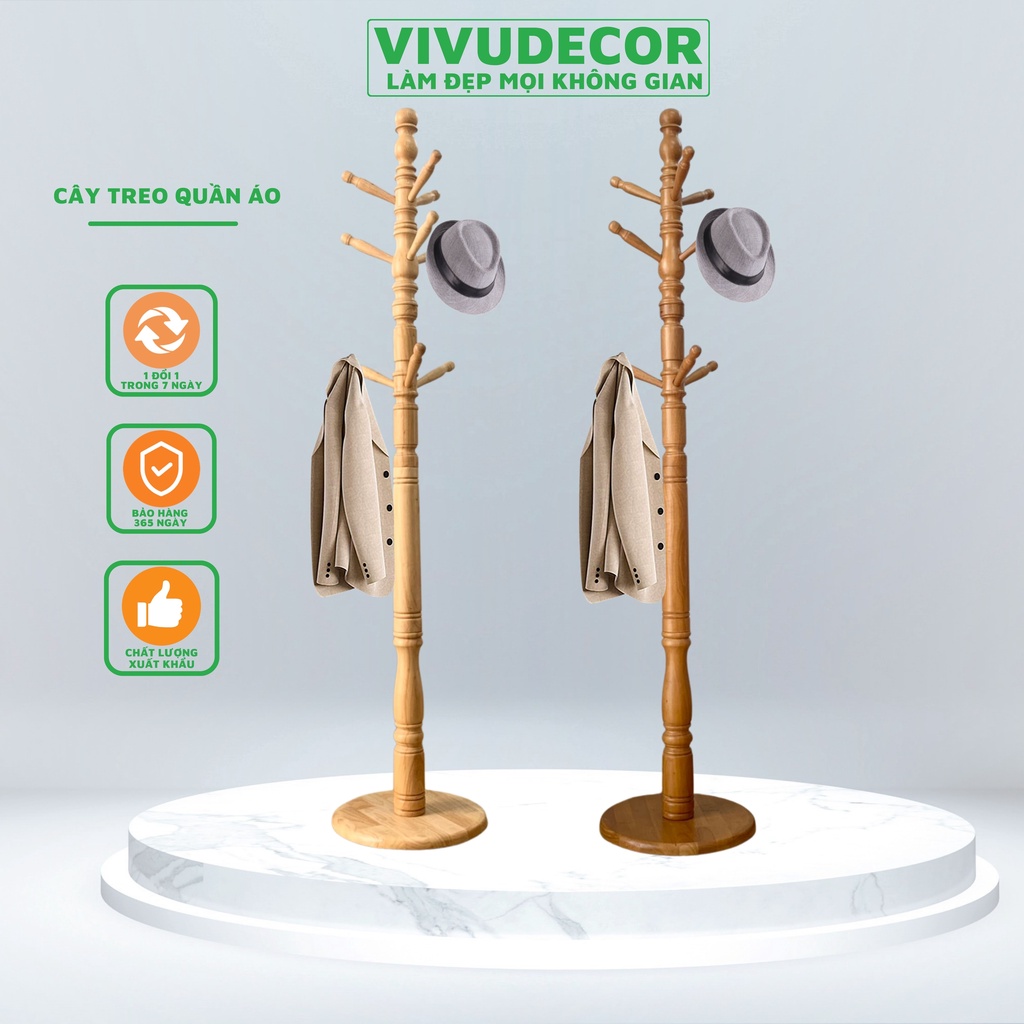 Cây Treo Quần Áo Vivudecor 100% Gỗ Tự Nhiên, Cây Treo Đồ PQ 9 Nhánh Lắp Ráp Xuất Khẩu Hàn Quốc.