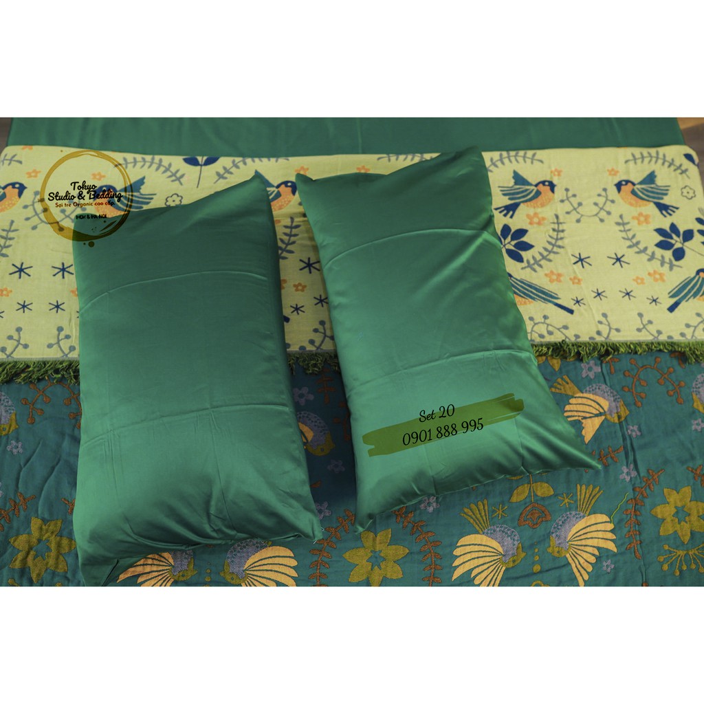 Set 20_Chăn Xô Cotton Sợi tre Organic_Dòng Basic &amp; Ga gối Lụa