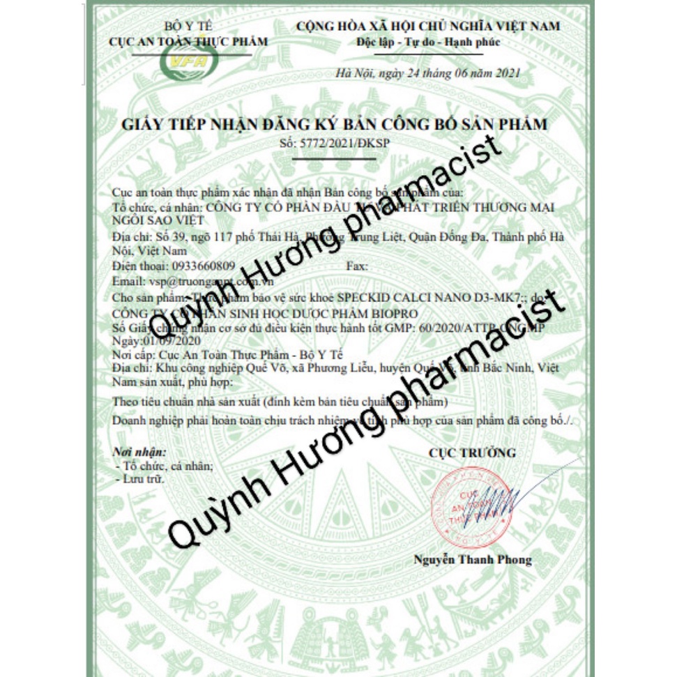 SPECKID Calci Nano D3 MK7 hộp 20 ống