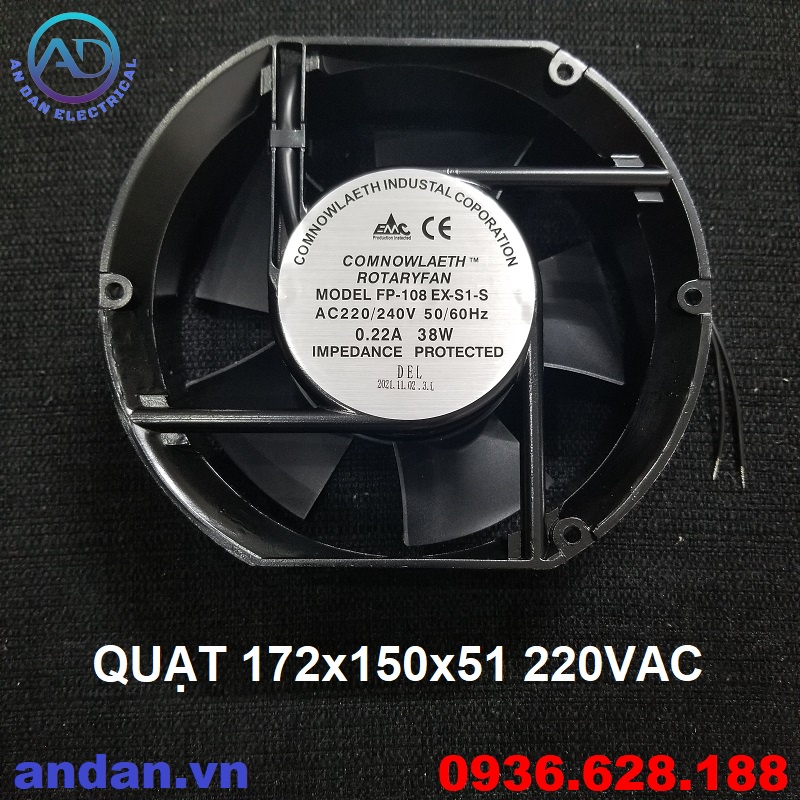 Quạt Tản Nhiệt 150x150x50 15x15cm, Quạt Hút Gió 172x150x51, Quạt làm mát tủ điện 220VAC, Quạt FP-108EX-S1-S, Comnowleath