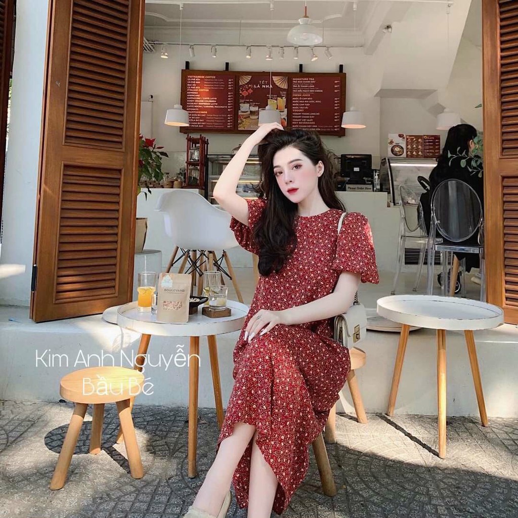 Váy bầu thời trang dáng suông thiết kế hoa nhí chất Lụa Hoa freesize từ 45 đến 67kg V273