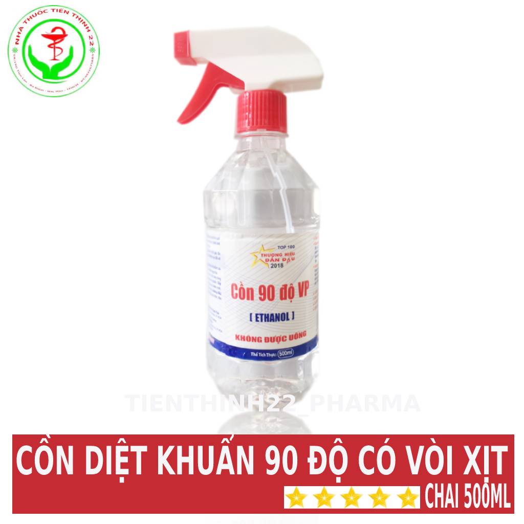 Cồn 90 độ, 70 độ Vĩnh Phúc Sát Trùng Diệt khuẩn có vòi xịt Chai 500ml, 1000 ml