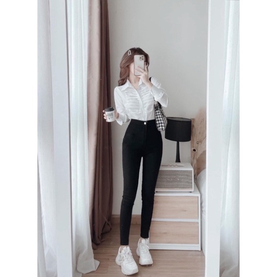 Áo sơ mi basic công sở mặc đi học, đi làm_016 ulzzang babydoll bánh bèo nội y xanh