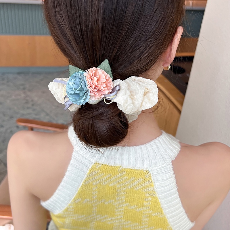 Dây Cột Tóc Cao Su Co Giãn In Họa Tiết Hoa Phong Cách Hàn Quốc Cổ Điển Thời Trang Cho Nữ