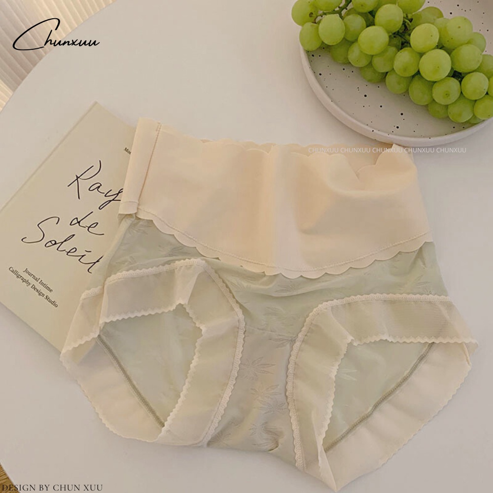 Quần lót nữ cạp cao hỗ trợ gen bụng định hình eo vải ren gấm phối cạp su viền lượn sóng mềm mại ChunXuu- GB16
