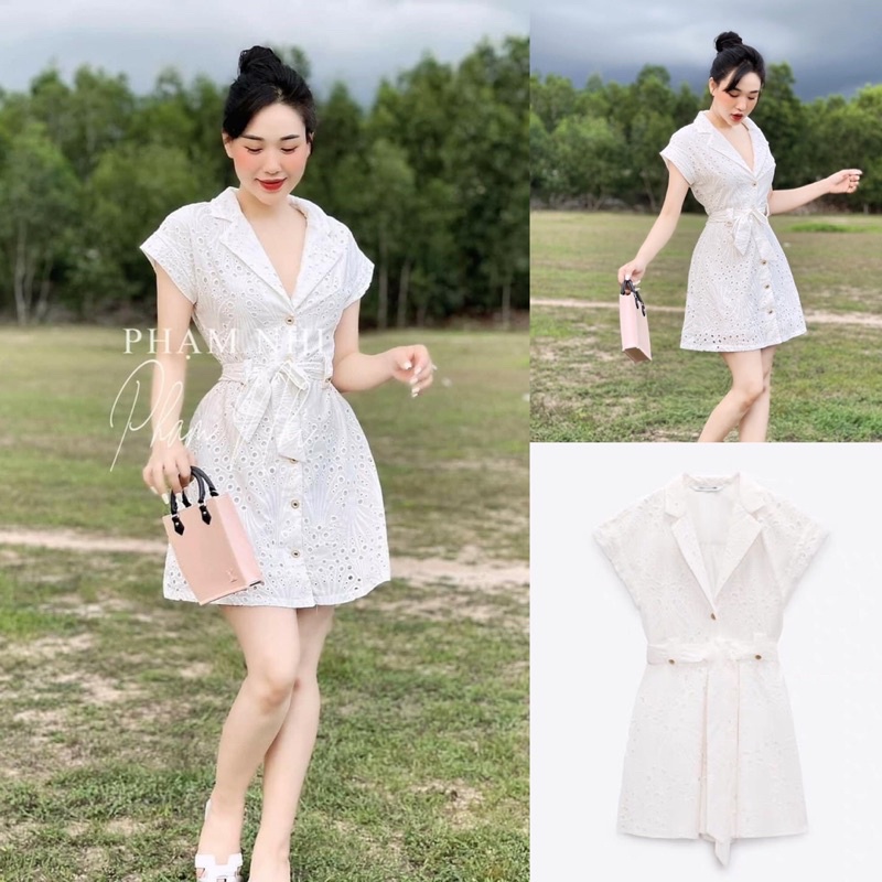 Đầm Zara Đầm mini váy mini thô đũi trắng 2 lớp Zara xuất V054 Váy Zara
