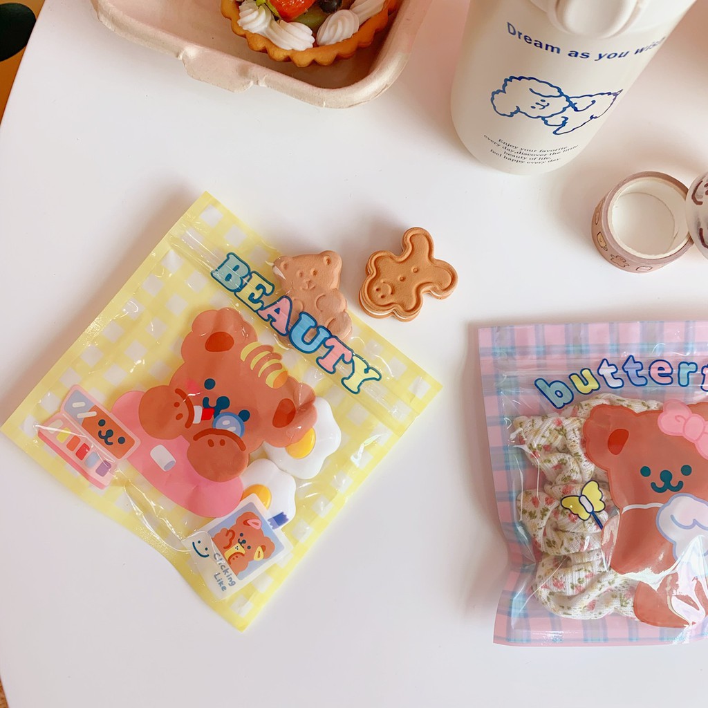 Túi Zip Bag Nhựa Đựng Đồ Đa Năng Cake Bear Tulip Butterfly Cute