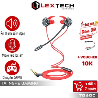 Tai nghe gaming nhét tai có dây mic tháo lắp Lextech TG600 âm thanh nổi chống ồn chống nhiễu cho game thủ