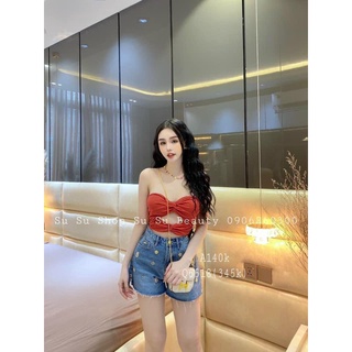 Áo ống xốp croptop xoắn ngực xoắn bụng có mút ngực sexy