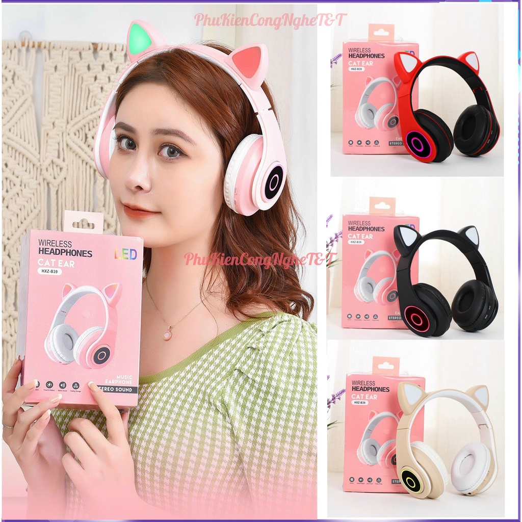 Tai Nghe Mèo Bluetooth - Headphone Tai Mèo Dễ Thương Có Mic - Âm Bass Mạnh Mẽ Và Dung Lượng Pin Khủng 400mAh BH 12 Tháng