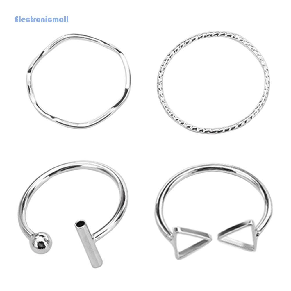 Set 4 nhẫn mảnh chất liệu hợp kim xi mạ cực thanh lịch cho nữ