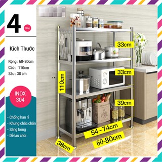 Kệ Inox 304 Để Đồ Nhà Bếp Xoong Nồi Lò Vi Sóng Đa Năng 3 4 5 Tầng Thông Minh Kalpen
