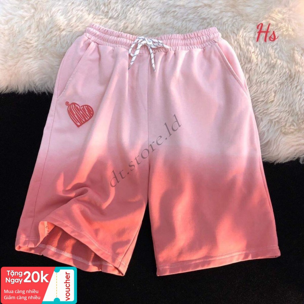 freeship Quần Short Phối Màu Trái Tim , Quần Đùi Nữ Unisex Cạp Chun Dây Rút 3 Màu V017