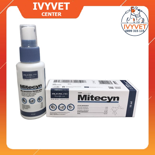 Thuốc xịt ve giận, viêm da chó mèo Mitecyn 50ml