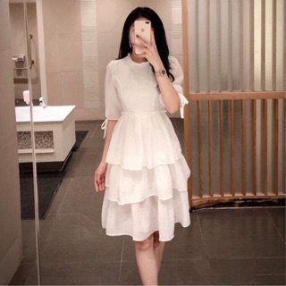 Đầm baby bèo trắng dáng xòe 2 lớp xb