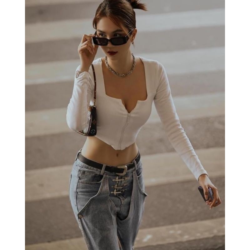 [Mã 11FASHIONSALE1 giảm 10K đơn 50K] Áo croptop khoá kéo dài tay | BigBuy360 - bigbuy360.vn