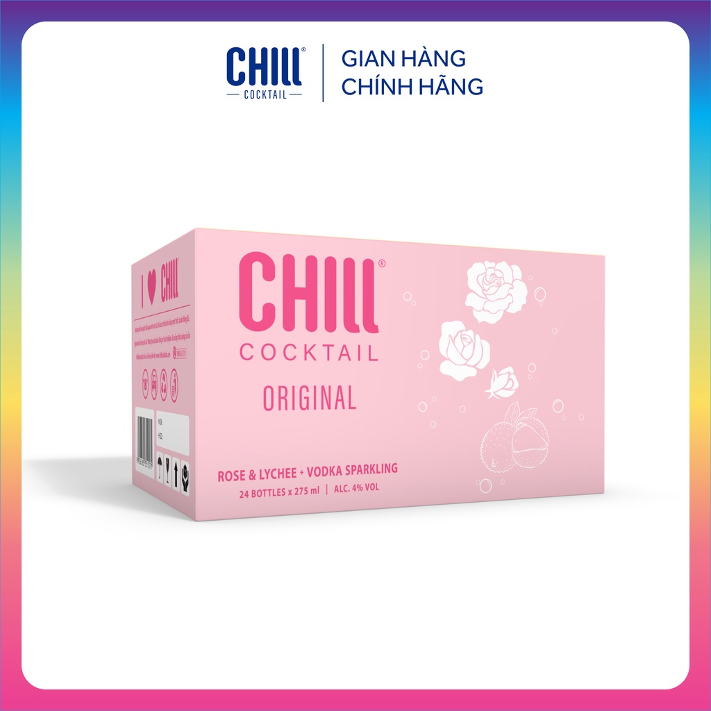 Thùng 24 chai Chill Cocktail vị Rose &amp; Lychee Vodka Sparkling 275ml/chai