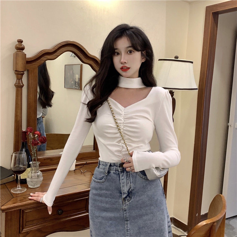 Áo Thun COZOK Tay Dài Dáng Ôm Kiểu Xếp Ly Thời Trang Cá Tính