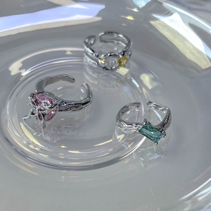 Nhẫn Hở Hình Nơ Đính Đá Zircon Nhiều Màu Sắc Phong Cách Hip Hop Thời Trang Sang Trọng Có Thể Điều Chỉnh